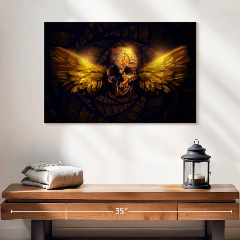 Hitzel Winged Human Skull, 16" H x 24" W