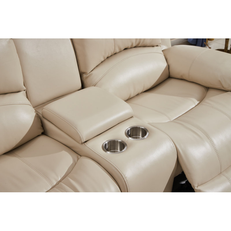 Convergent Faux Leather Reclining Loveseat, Power, Beige