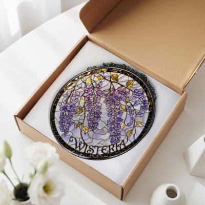 12"H Wisteria Floral Stained Glass Window Panel
