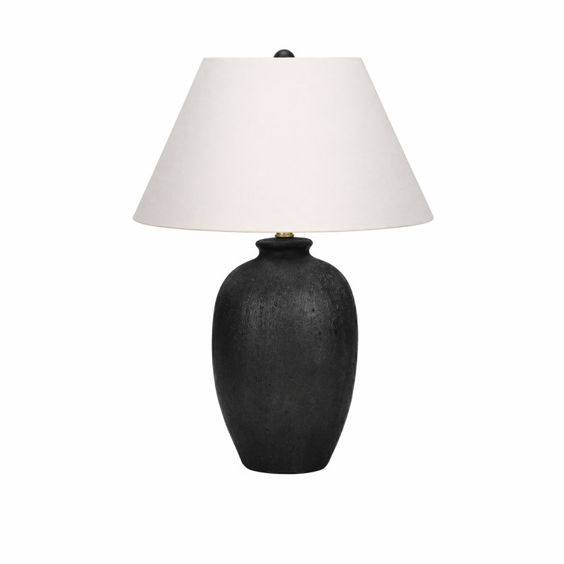 Lampe de table - 24 po de hauteur, matériau en céramique noire, ivoire et abat-jour crème