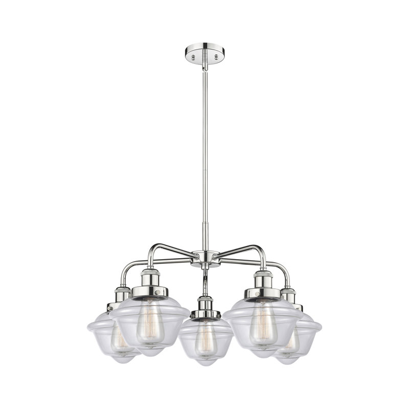 Grourke 5 - Light Glass Dimmable Chandelier, Clear, Polished Chrome