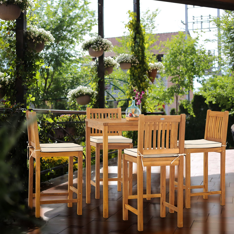 4 - Person Teak Wood Patio Dining Set with Square Table , Cushions Included