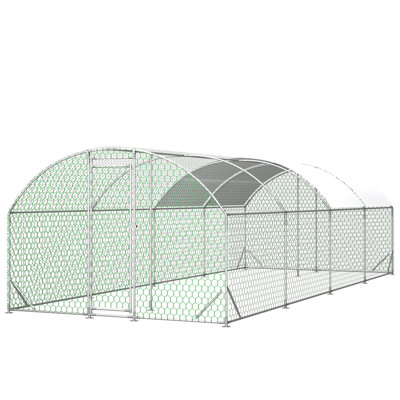  26'x9'x6' Large Metal Walk-In Chicken Coop with Waterproof Cover, Outdoor Poultry Run for Chickens, Ducks, and Rabbits