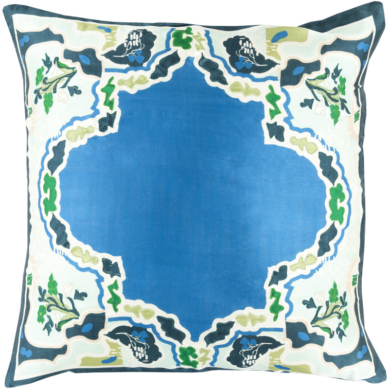 Geisha Silk Floral Throw Pillow Cover, Bright Blue, 22" H x 22" W x 0.25" D