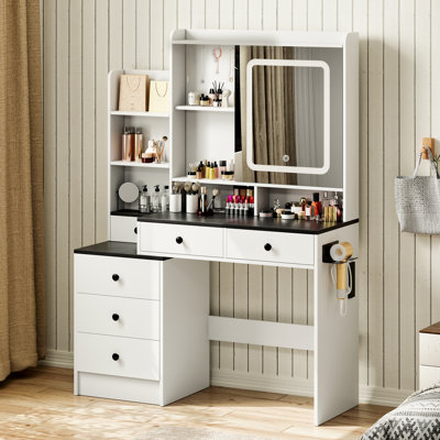 Makeup Vanity With Six Sliding Drawer And Lighted HD Mirror by Latitude Run