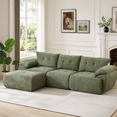 115-inch Large 3-Seater Modular Cloud Sofa with Horn-Shaped Backrest