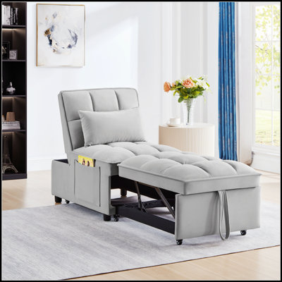 Canapé-lit simple capitonné avec dossier réglable et coussins, méridienne convertible pour une utilisation polyvalente