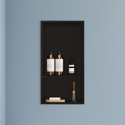 13" W x 25" H Double Shower Niche, No Tile Required with Drainage Slope, Matte Black Recessed Shelf