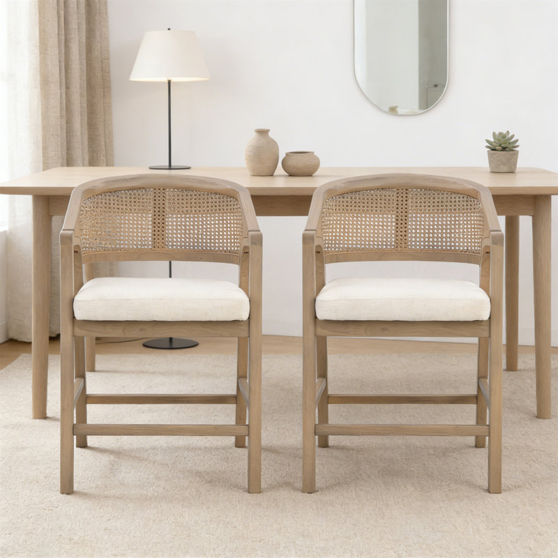Wooden Frame Counter Stool With Rattan Back