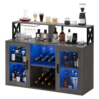 Freestanding Liquor Cabinet Bar for Home Living Room, Office, Dining Room, Kitchen Sideboard Bar Cabinet with LED Lights Coffee Wine Bar Storage Cabin by Mercer41