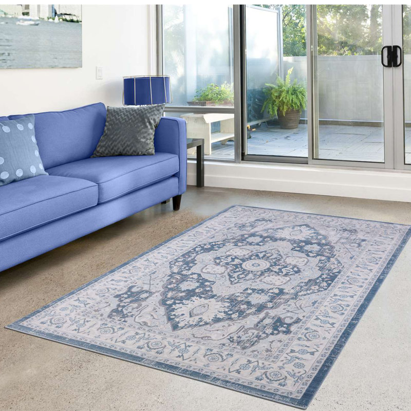 Tapis oriental bleu clair Staton, Rectangle 5 pi 3 po x 7 pi 7 po
