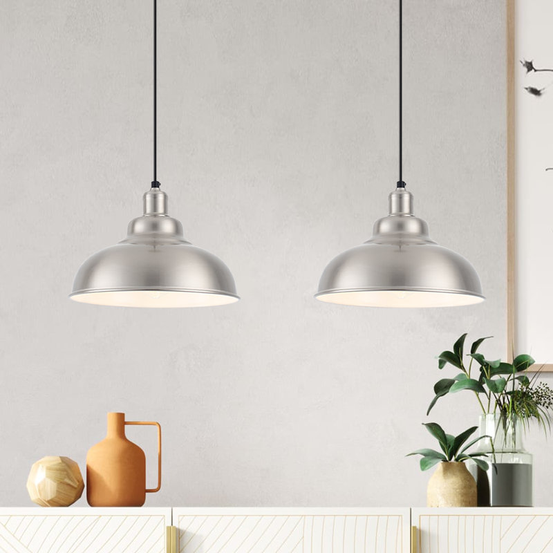 2-Lights 11.4'' Farmhouse Pendant Lights Kitchen Island For Dining Room, Living Room, Hallway, Silver
