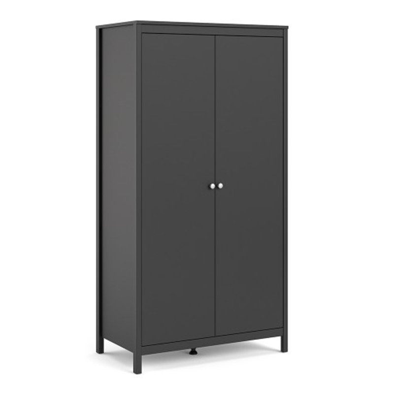 Ladonte 2 Door Solid Wood Wardrobe, Black