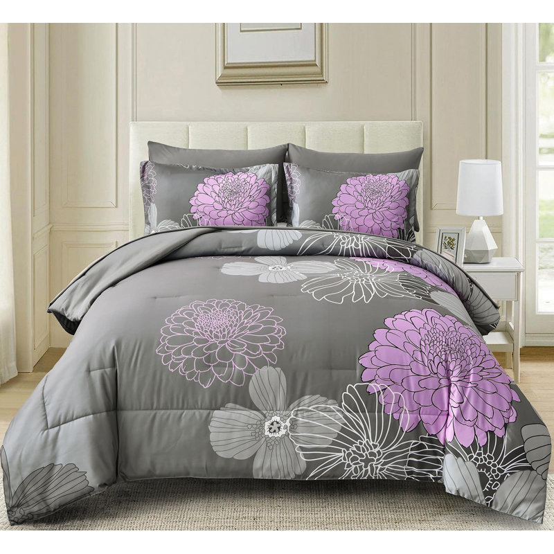 Ensemble d'édredon floral 7 pièces avec draps en microfibre et taies d'oreiller, Grand édredon et 6 pièces supplémentaires