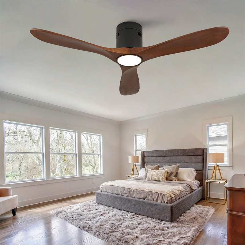 52-Inch Recessed Ceiling Fan With Light, Remote Control, Solid Wood Blades, Dimmable, Reversible, Quiet Operation, Power-Off Memory Function, Low-Profile Design. Suitable For Bedrooms, Patios, Indoor/