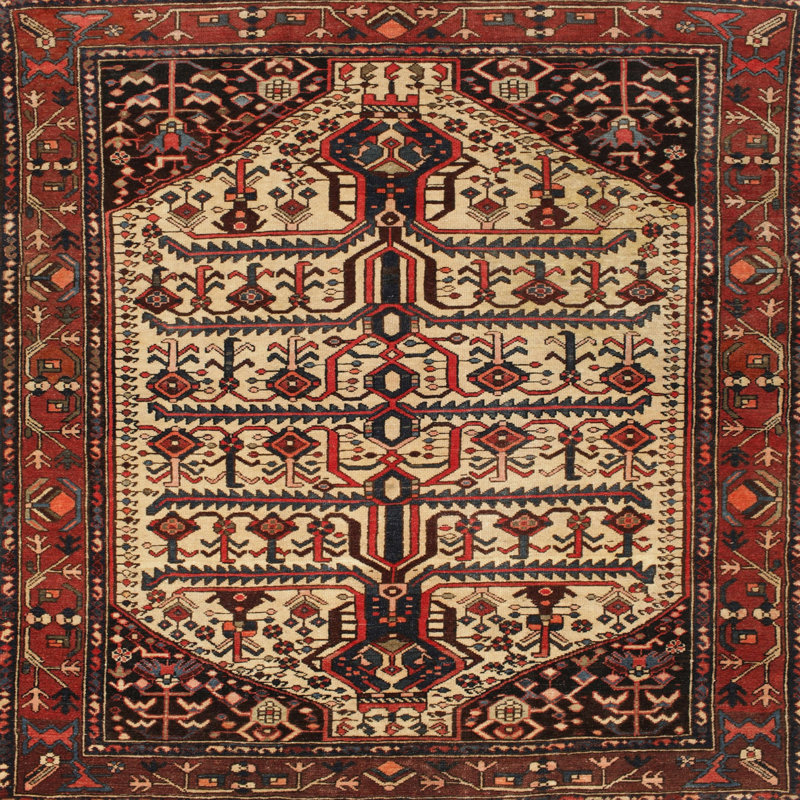 Tapis traditionnel brun / beige, Carré 4 pi