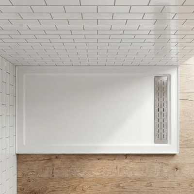 Base de bac de douche en acrylique 60 po x 32 po avec couvercle de drain linéaire en acier inoxydable