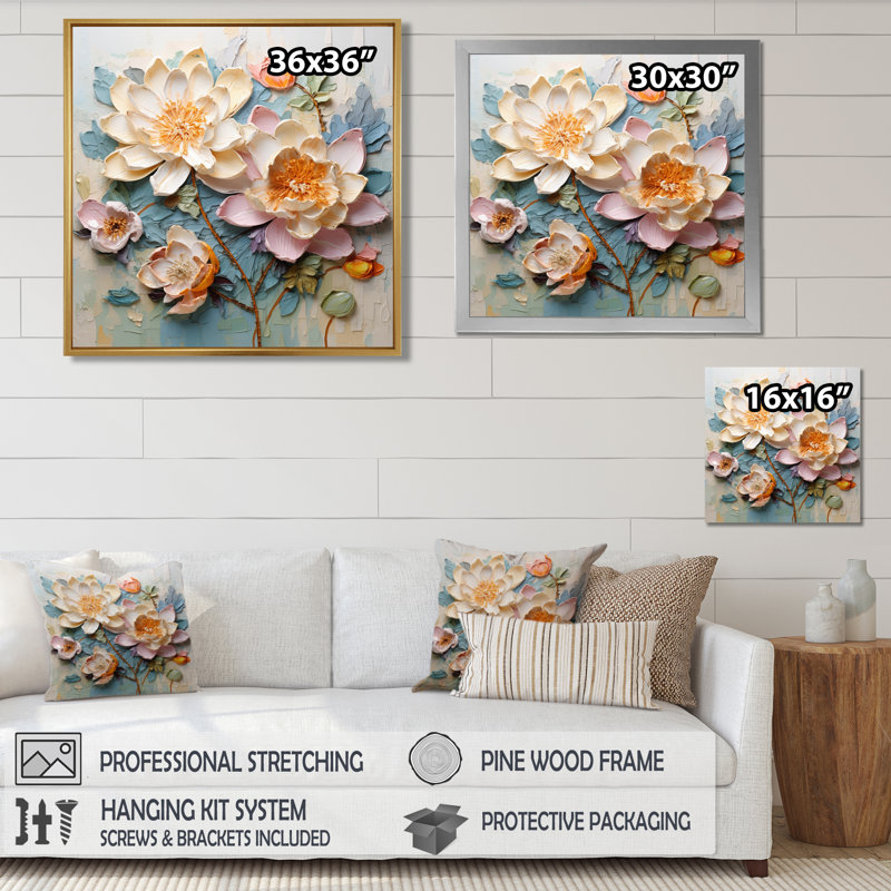 Rose rose, fleur de lotus pastel sur fond bleu rétro - lotus, Toile tendue, H 30 po x l 30 po