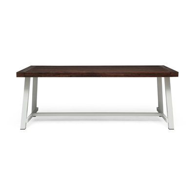 79 Outdoor Dining Table - Modern Industrial Design Stunning Wood Top Metal Seats Up To 8 People 79" X 36" 30" Dark Brown & White Wooden Frame +