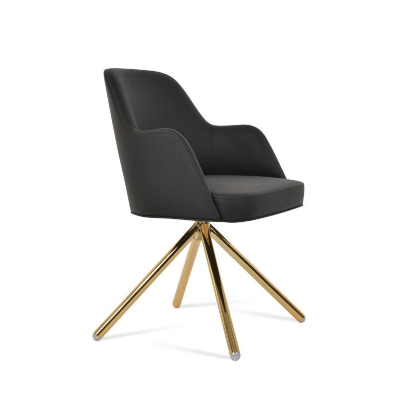 Marash Stick Swivel Arm Chair, Gold, Black