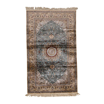 Tapis gris / beige / brun noué à la main de haute qualité
