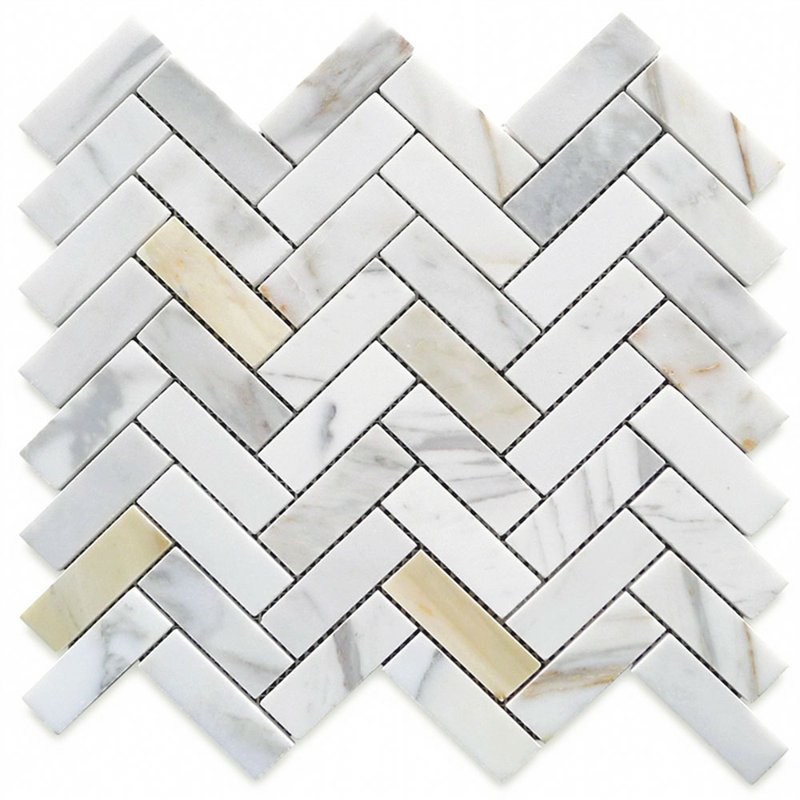 Calacatta 13" x 12" Marble Mosaic Tile, White/Gray