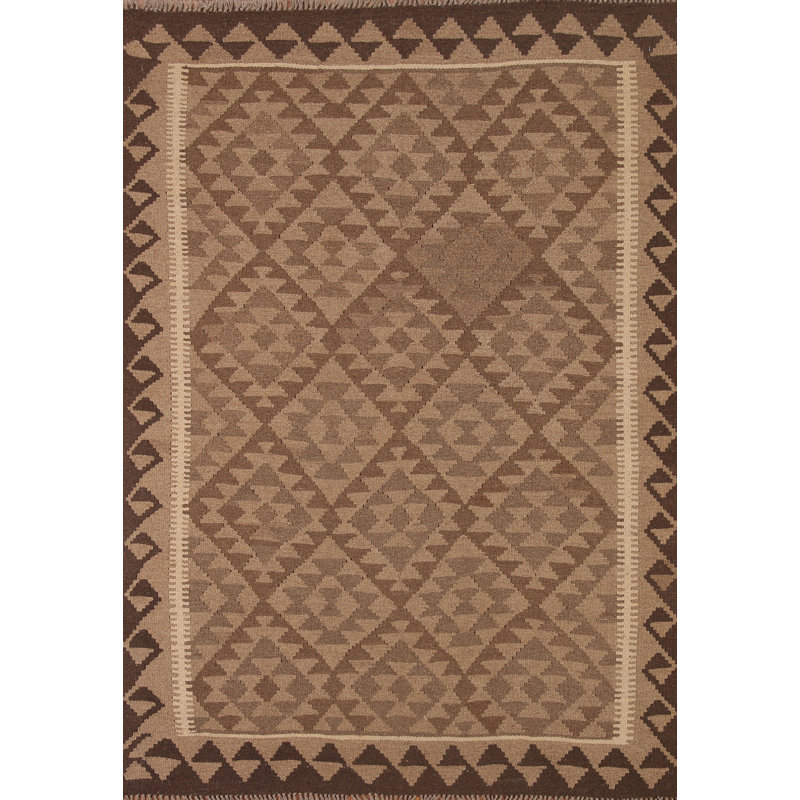 Brown Wool Kilim Oriental Area Rug 5x7