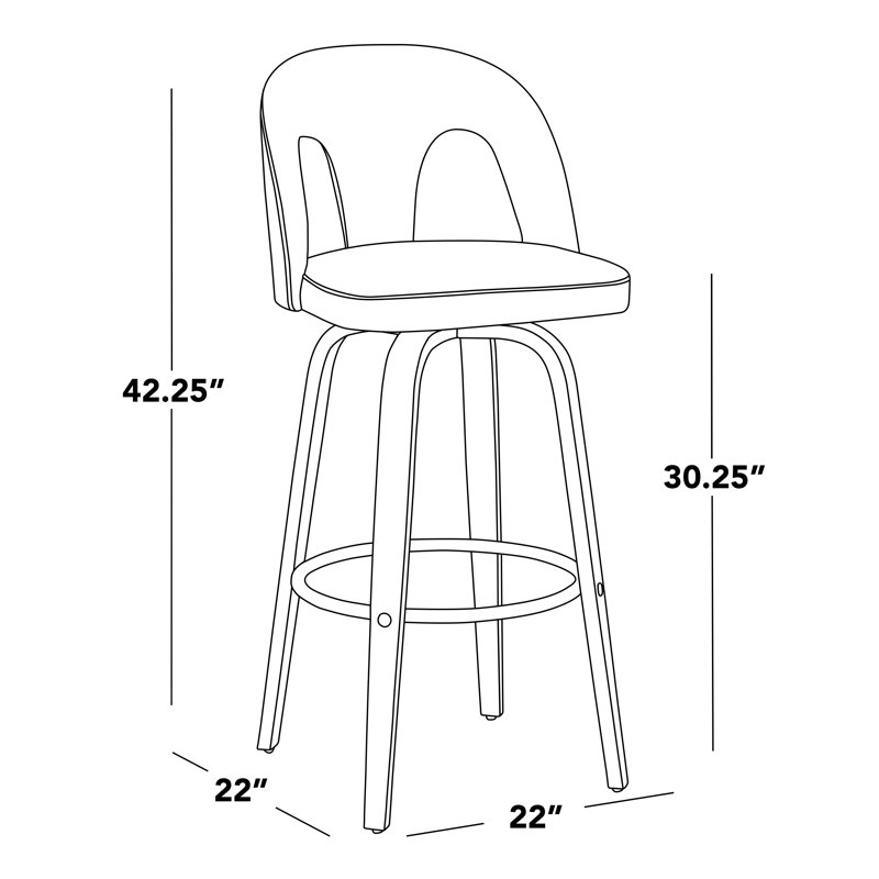 Tabourets de bar 30 po Caden, Tabouret de bar (siège d’une hauteur de 30 po), Noyer / chrome, Velours taupe