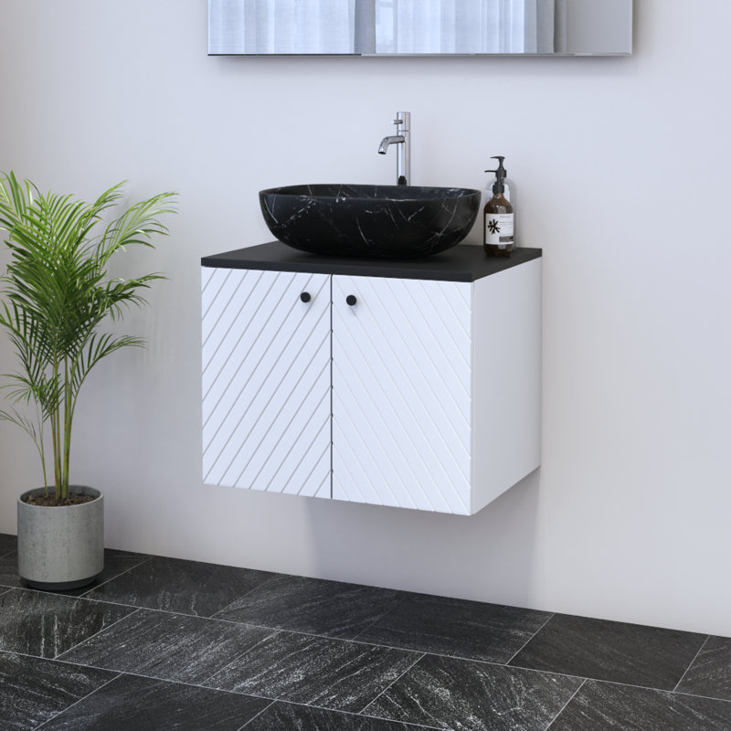 Karaya 23.6'' Single Bathroom Vanity with Top, Black, Black