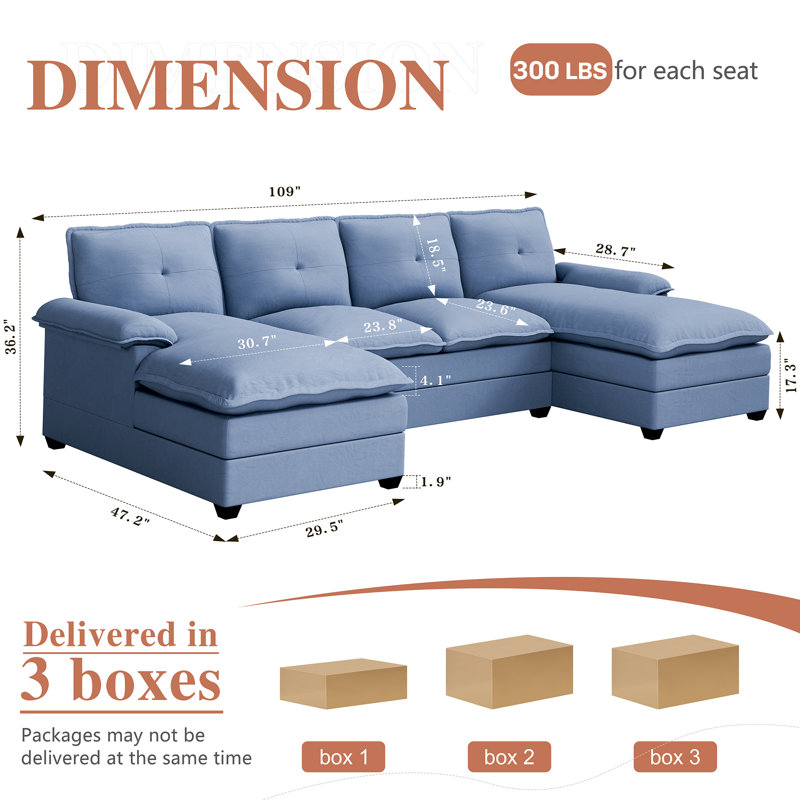 Mendham 3 - Piece Upholstered Sectional, Blue 