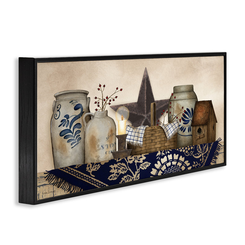 Bocaux de poterie rustique, art de la giclée encadrée par Linda Spivey, Giclée encadrée noir minuit, H 13 po x l 30 po