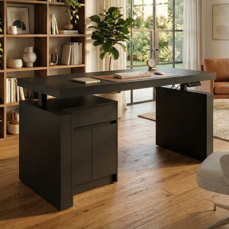 Bureau personnel assis-debout avec contrôleur, Noir