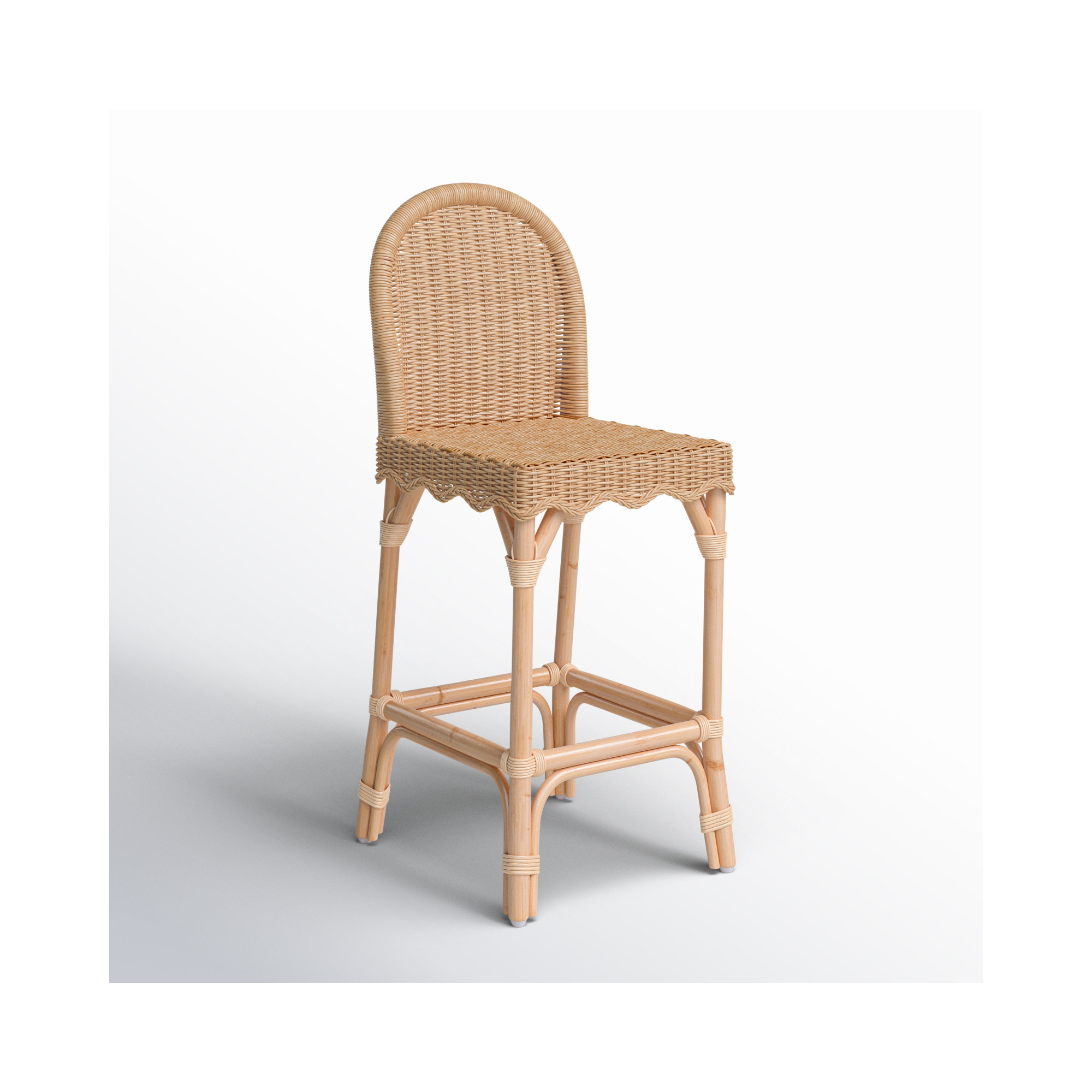 Lacie Rattan Scalloped Bar Stool, Bar Stool (30" Seat Height)