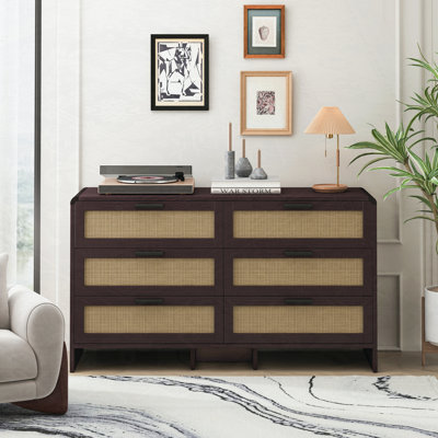 6-Drawers Rattan Storage Console Table