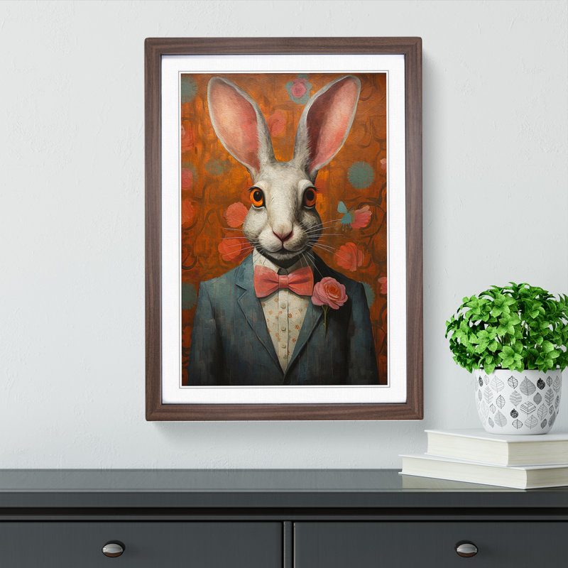 Rabbit Modern - Single Picture Frame Rectangle Print on Wood, Walnut, 34cm H x 25cm W x 2cm D