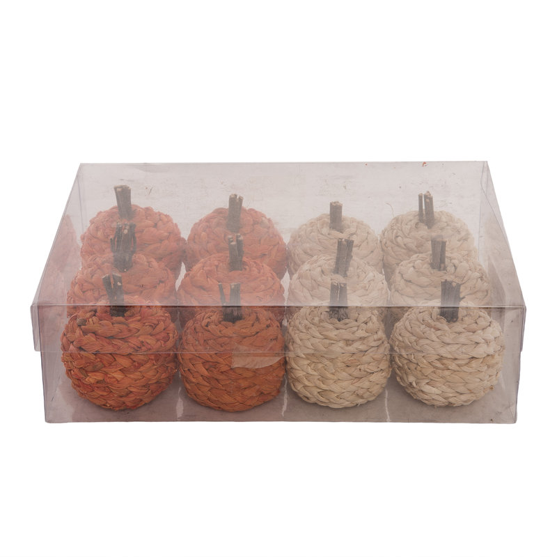  Fibre naturelle 10,5 po. Ensemble de citrouille tressée en rotin multicolore 12 po