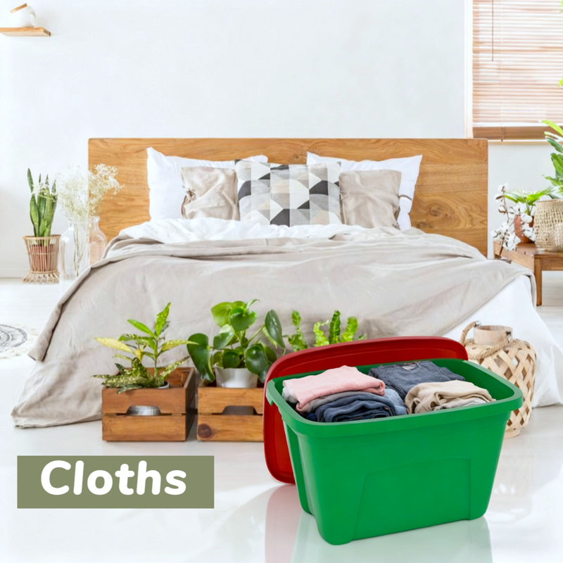 18-Gallon Storage Bins with Lids, Set of 4 – Red & Green Multi-Purpose Totes for Holiday Decor, Winter Gear, Bedding, and Year-Round Home Organization