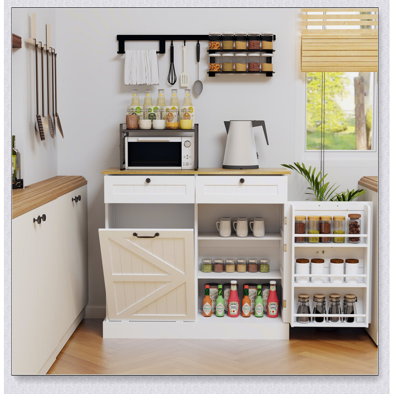 Kitchen Trash Can Storage Cabinet with 2 Drawers & 1 Tilt Out Trash Cabinet & 1 door with storage rack & 2 Shelves