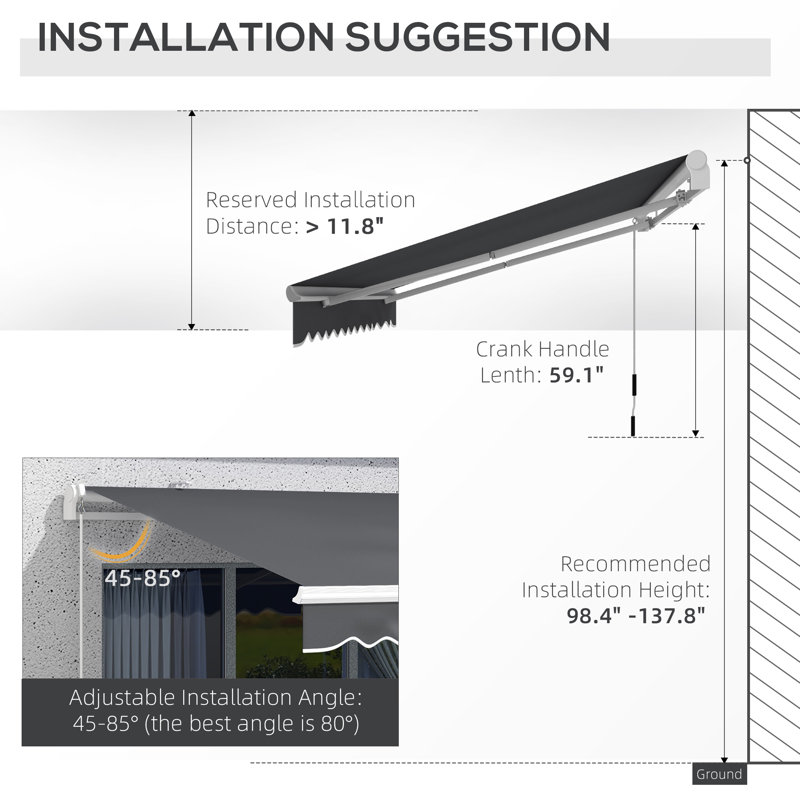 Outsunny 155.5'' W x 59.75'' D Polyester Cover Retractable Patio Awning, Dark Gray