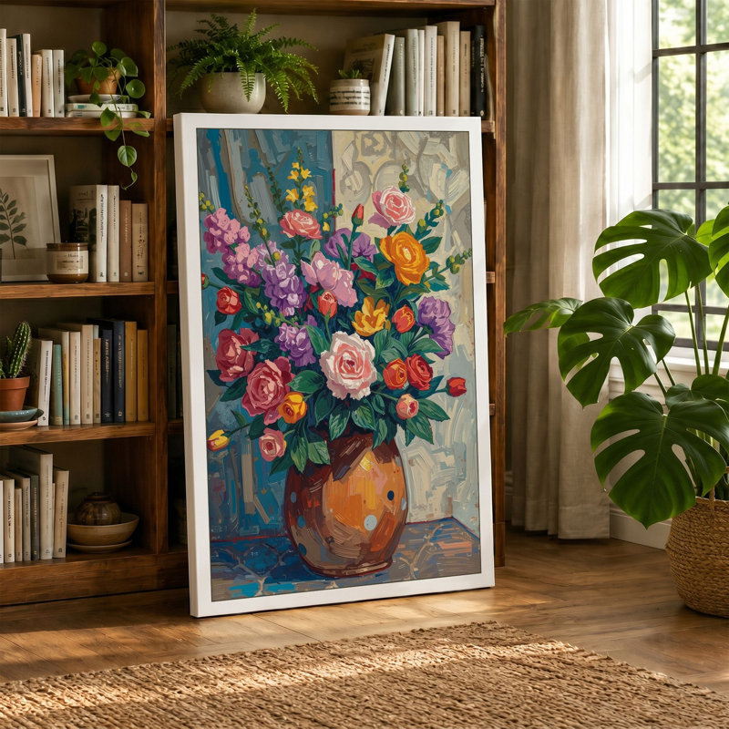 Terracotta Roses Botanical - Wrapped Canvas, 18x12 - 45.7 x 30.5 cm, Taupe Border