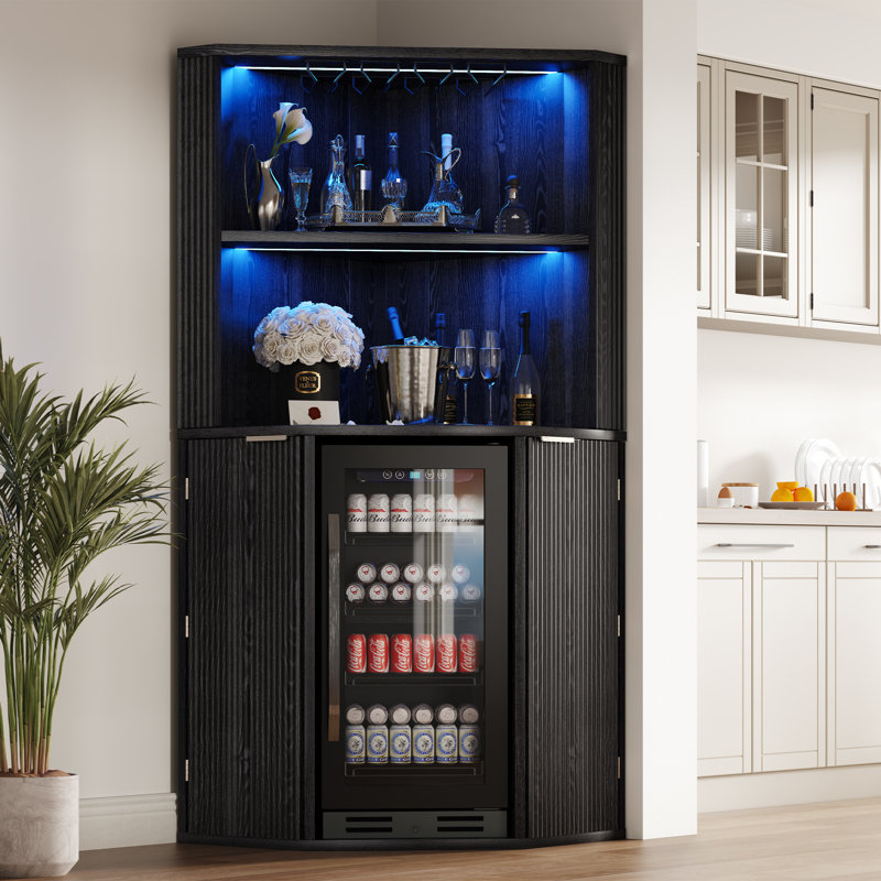 Bar de coin 70 po en L avec espace pour réfrigérateur, noir