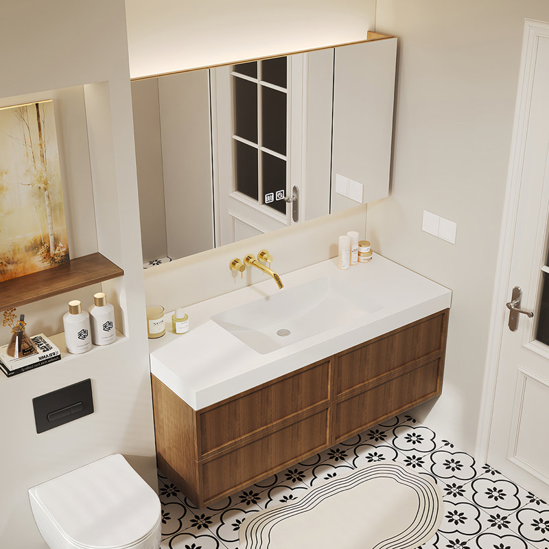 Armoire de salle de bain japonaise, H 19,68 po x l 47,24 po x P 21,65 po, Noyer