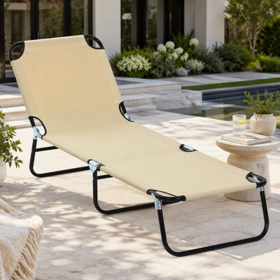 Chaise longue d'extérieur pliable, fauteuil de bronzage inclinable à 5 niveaux avec tissu Oxford durable pour la plage, la cour et le patio