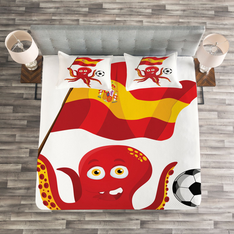 Red/Yellow/White Microfibre Bedspread, 220 x 264 cm