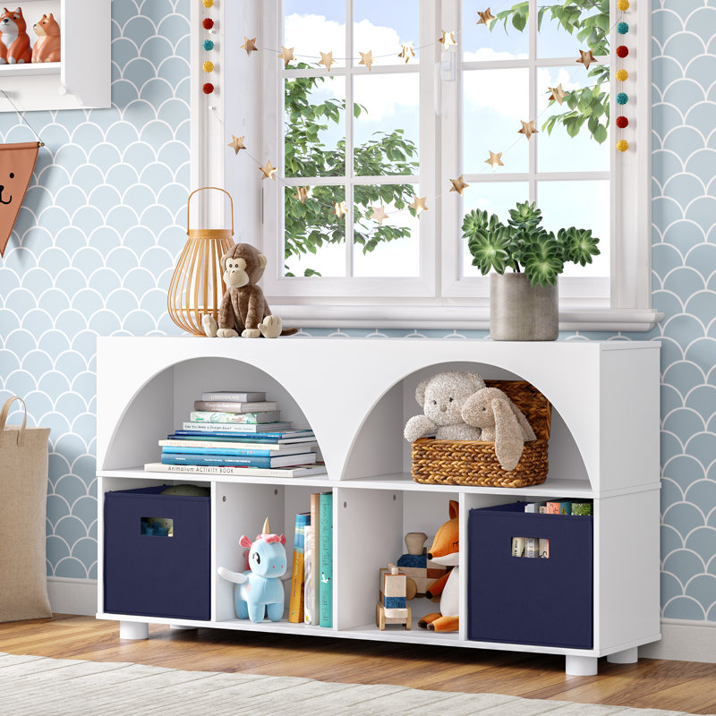 Bibliothèque RiverRidge Kids Curve 46 "avec 4 casiers et une conception arquée, Bacs blancs / bleu marine