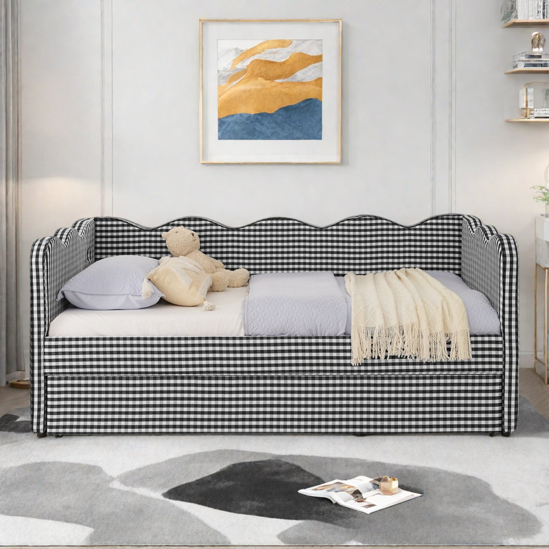 Lit de jour confortable avec couchette, port USB et adorable forme de vague, Noir
