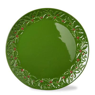 Christmastime Round Platter Green Ceramic Christmas