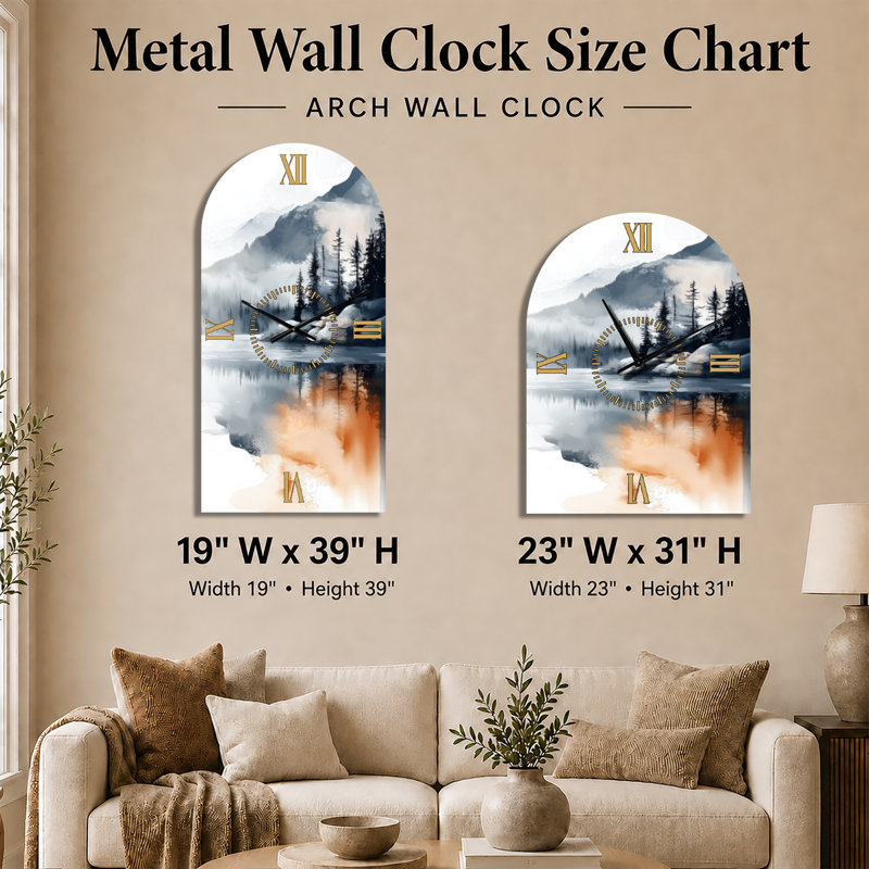 Reflets de la nature dans la brume I - Horloge murale en métal Zen Arch, H 39 po x l 19 po - Arche