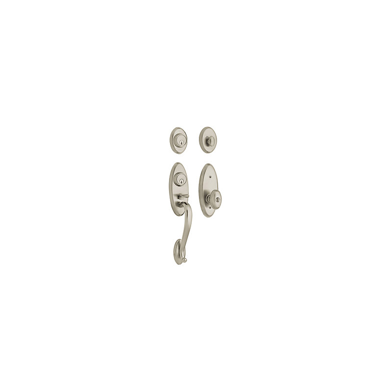 Landon Handleset with Single Cylinder Deadbolt and Door Knob and Rosette, Lifetime (PVD) Satin Nickel, Yes, Keyed Alike