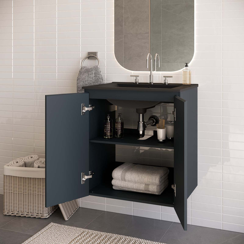 Modway Bryn 24" Wall-Mount Bathroom Vanity, Black, Gray